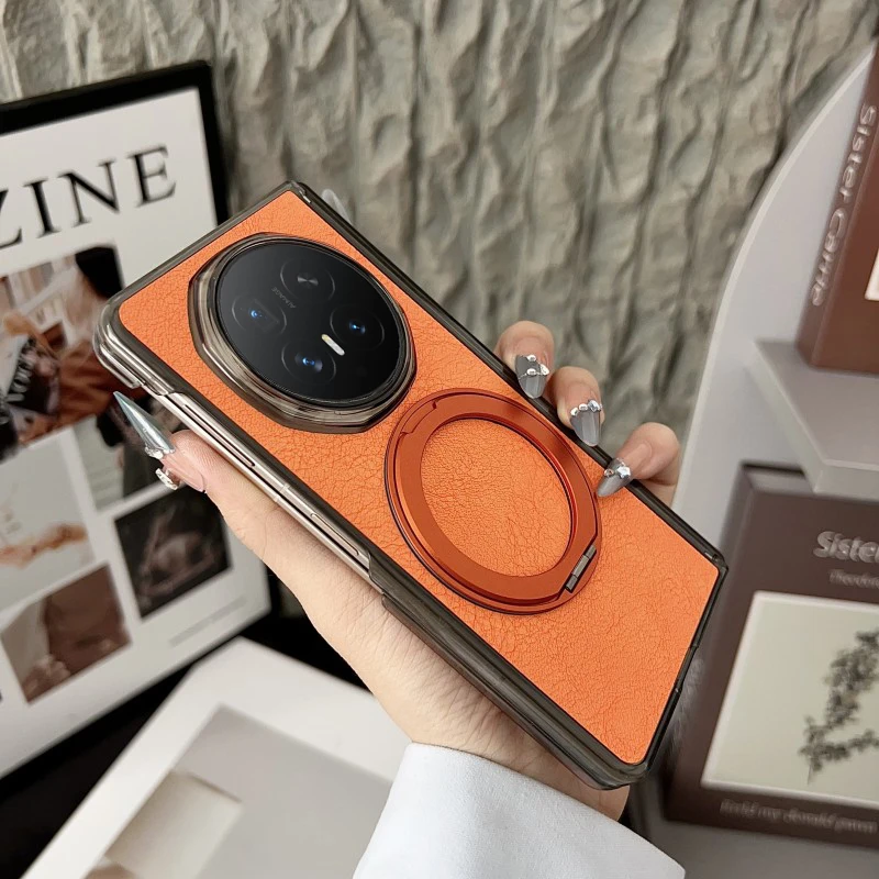 

For Honor Magic V6 Case ELVEV Magnetic Luxury Plain PU Leather with Rotatable Ring Stand Phone Cover