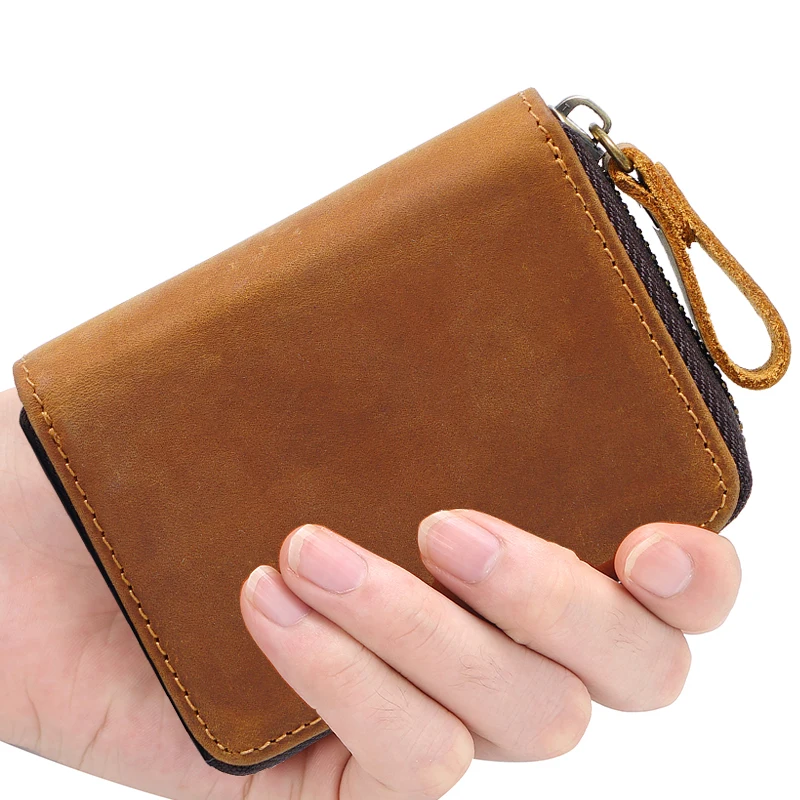 Retro Genuine Leather Airtag Card Bag Top Layer Cowhide RFID Blocking Credit Card Holder Anti-lost Coin Purse For Men Women