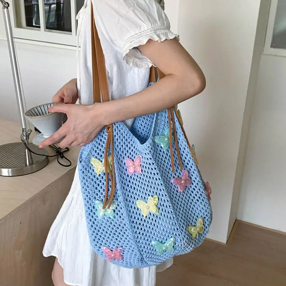 

Hollow Out Butterfly Knitting Bag Tote Bag Beach Handbag Beach Bag Large Capacity Bohemian Style Hollow Shoulder Bag Summer