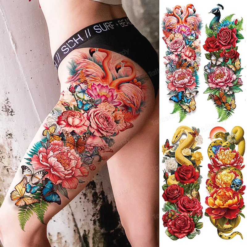 Waterproof Temporary Full Arm Tattoo Sticker Wild Wolf Tiger Snake Peony Flower Men Women Skull Totem Fake Tatto Body Art Adult