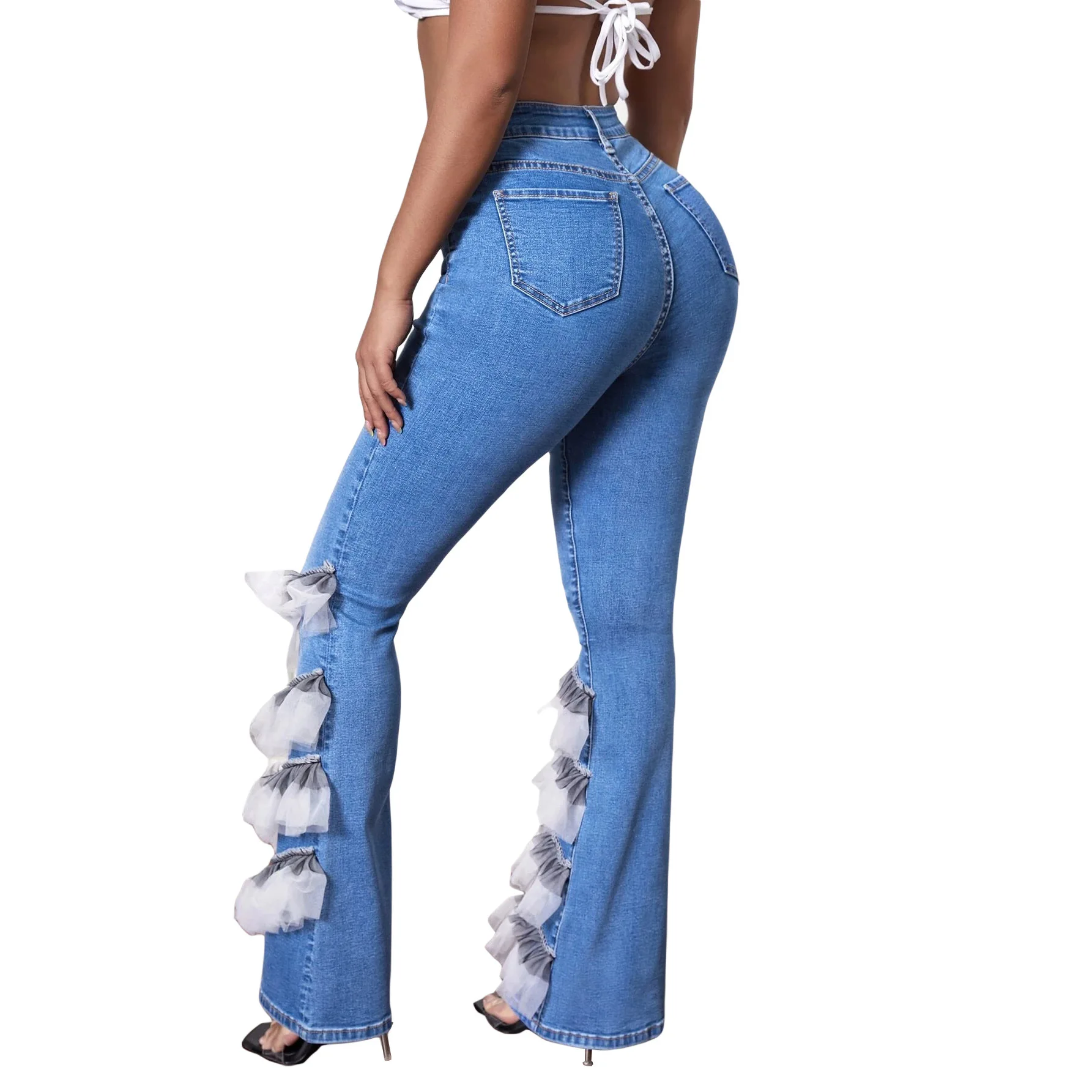 Europäische und amerikanische Damen Denim hoch taillierte Micro Flared Jeans Hosen Damen Jeans Baggy Jeans