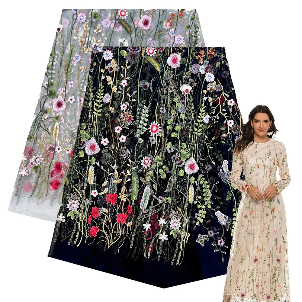 Французская вышивка, ткань с аквалангом, вышивка, платье, модное женское платье, кружевная ткань с вышивкой