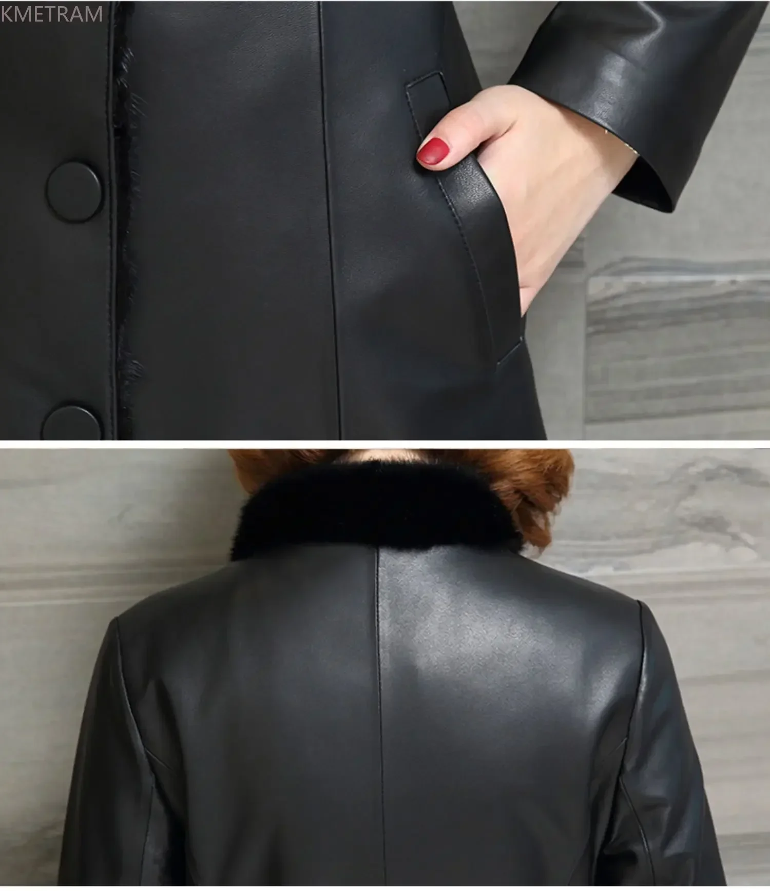 سترة جلدية حقيقية المرأة معطف جلد الغنم الحقيقي جديد الخريف الشتاء معطف الفرو المرأة فرو المنك بطانة منتصف طول سترات من الجلد ضئيلة