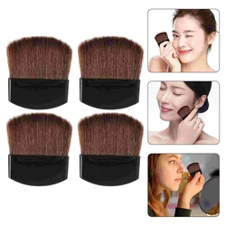 4 Pcs Black Handle Brown Bristles Flat Powder Brush Compact Blush Brush Mini Highlighter Brush Soft Bristle Makeup Brush Loose
