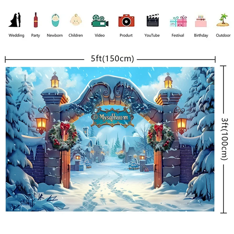 Mocsicka Photography Background Winter Christmas Small Town Xmas Tree Holiday Party Kids Family Photo Backdrops Studio