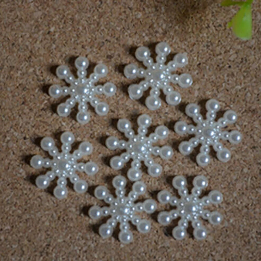 100pcs White Pearl Resin Snowflake Flatbacks Embellishments DIY Phone Christmas Decorations Scrapbooking Crafts 12mm