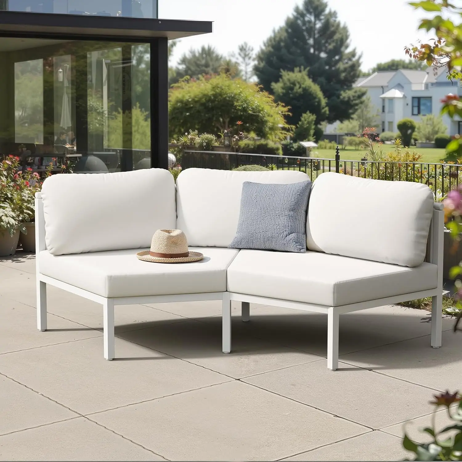 2-Seat Half-Moon Aluminum Patio Sofa Set, Outdoor Sectional, Beige, Customized