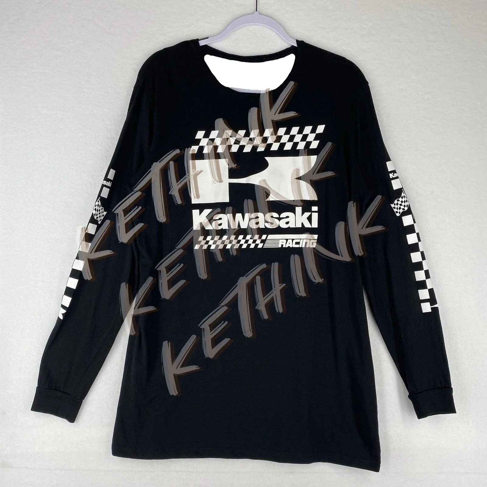 

Kawasaki Racing Black Long Sleeve T-Shirt Checkered Logo Pre-Loved,Y2K Breathable Riding Shirt for Dirt Bike and Mountain Racing