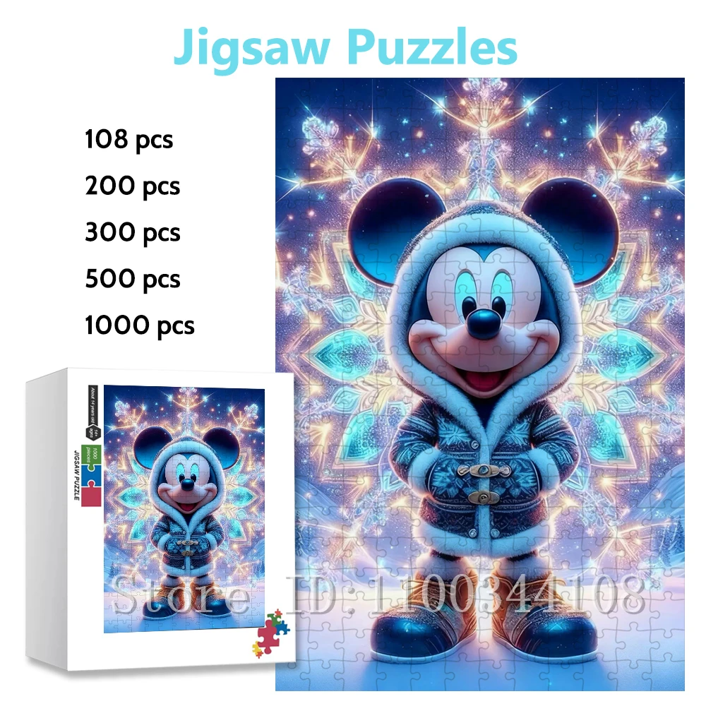 

Зимняя волшебная головоломка с Микки Маусом от Disney, 108/200/300/500/1000/1500 деталей, деревянные/бумажные пазлы, игрушки и товары для творчества ручной работы