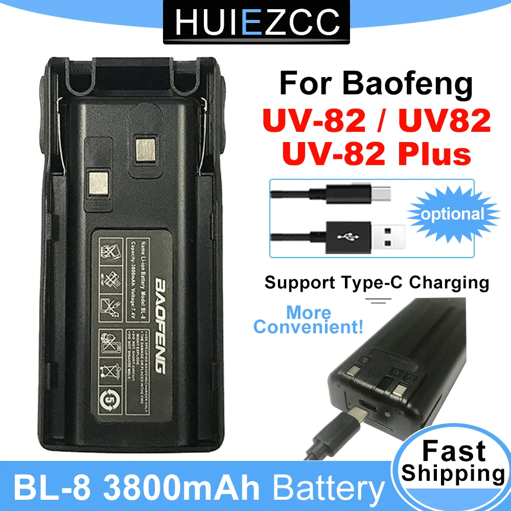 Walkie Talkie UV-82 3800mAh BL-8 Li-ion Battery For Baofeng UV82 Plus UV-8D UV-82WX UV-89 Rechargeable Walkie Talkie Batteries