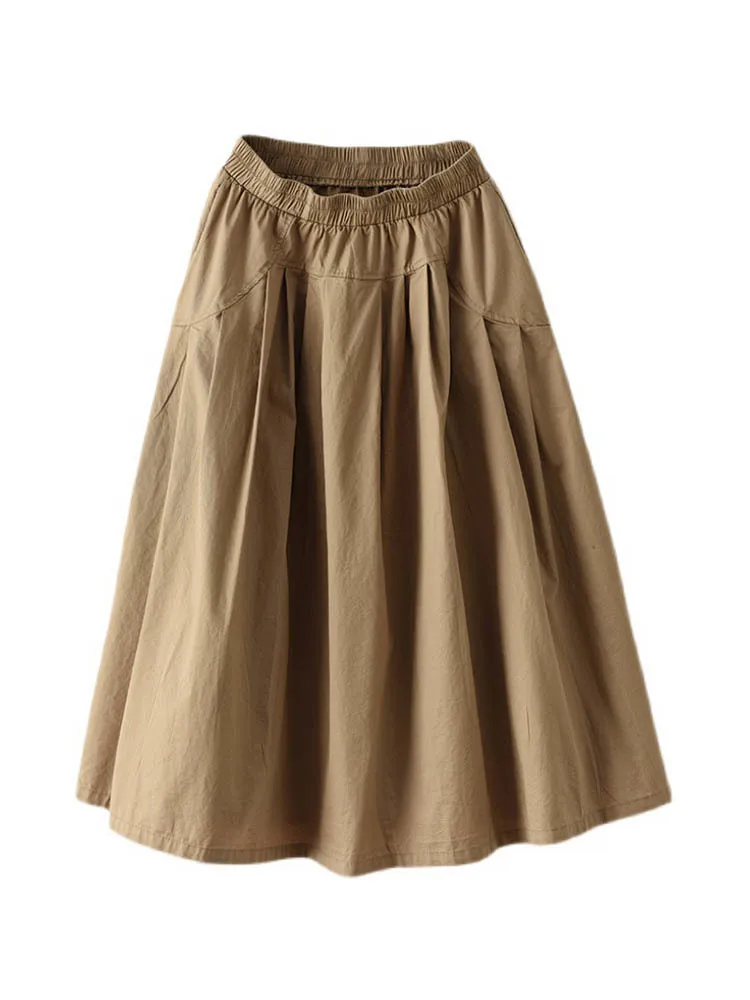 Max LuLu Japan Style Summer Streetwear Fashion Women Khaki A-Line Skirts Ladies Elastic Casual Long Skirt Girls Vintage Clothes