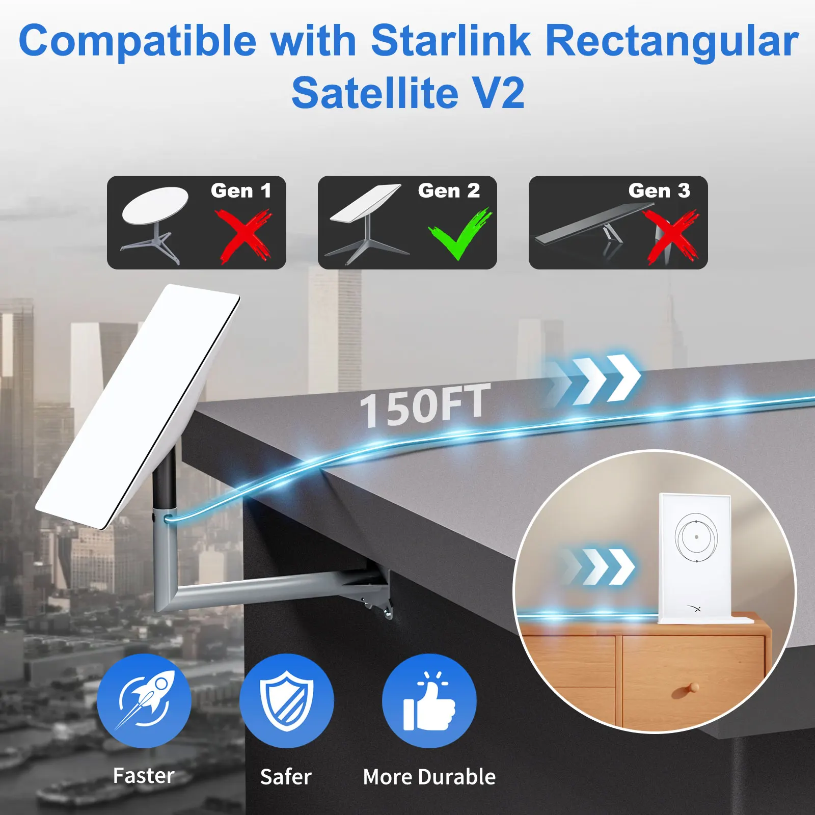 Router Cable for Starlink Rectangular Satellite Replacement Cable Multifunctional Satellite 1200Mbps Transmission Extender Cable