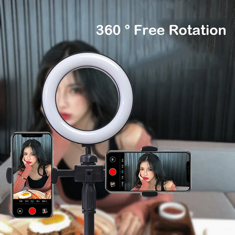 6in 16Cm Selfie Ring Licht Statief 2 Telefoon Standhouder Fotografie Ringlicht Cirkel Vul Licht Led Lamp Desktop Make-Up