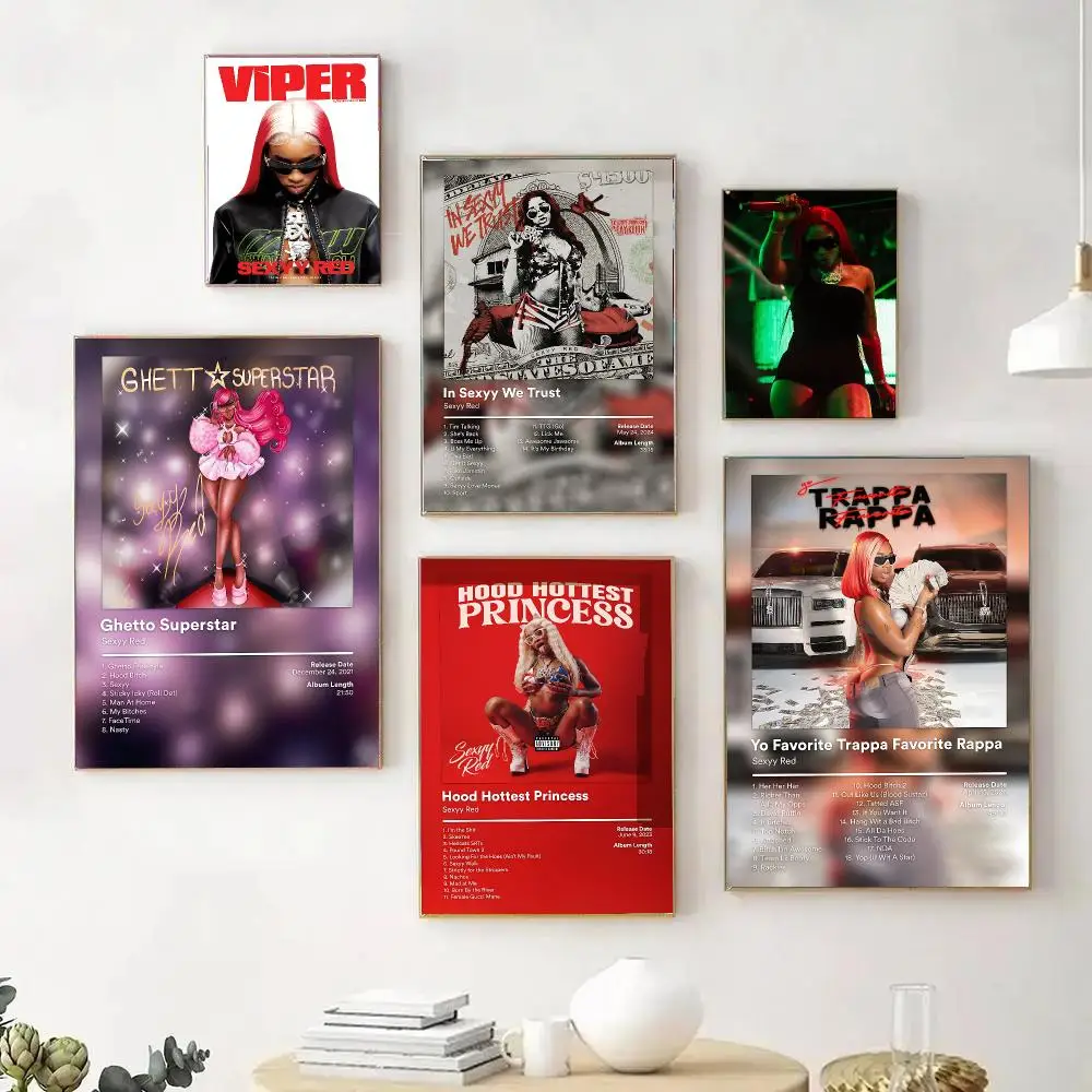 Rapper S-Sexyy R-Red Poster Wall Art Print Sticker for Bedroom Living Room Dorm Office Modern Home Decor