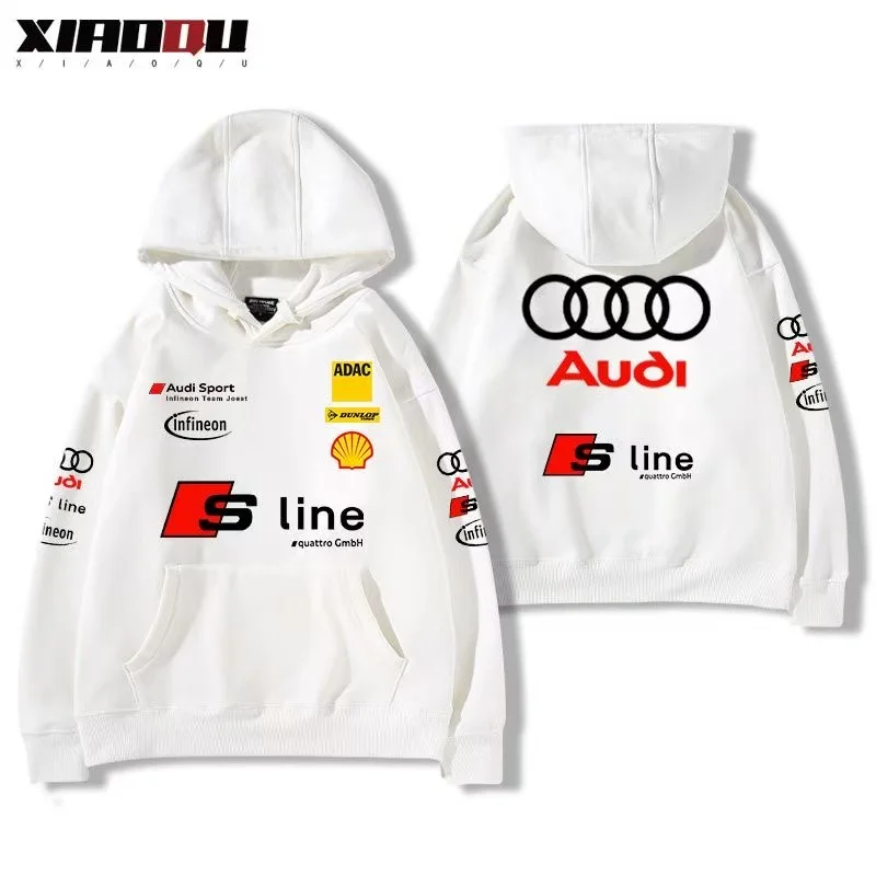 Spring and autumn hot selling unisex motorcycle windproof hooded sweatshirt Audi car logo printed hooded sweatshirt couple's hoo