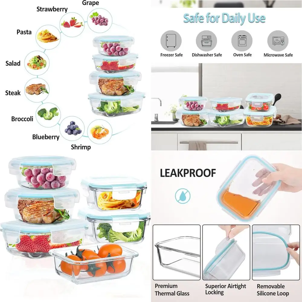 

Airtight 6-Piece Glass Food Containers with Lids, Blue, Oven & Dishwasher Safe, Sturdy & Leak-Resistant