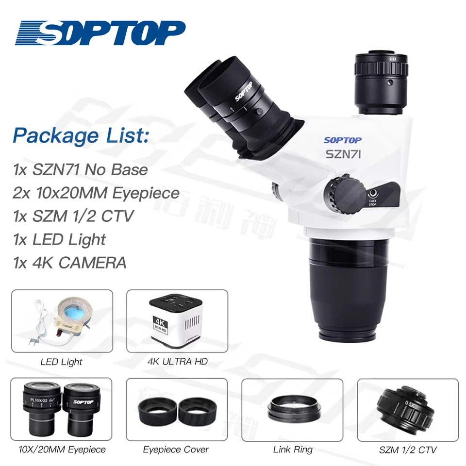 Soptop SZN71 Trinocular Continuous Zoom 6.7-45X Stereo Microscope