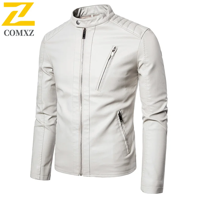 Vintage Leather Jacket Men's Autumn Handsome British Black Baseball Collar Windproof Leather Coat Street Motorcyclist PU Jacket