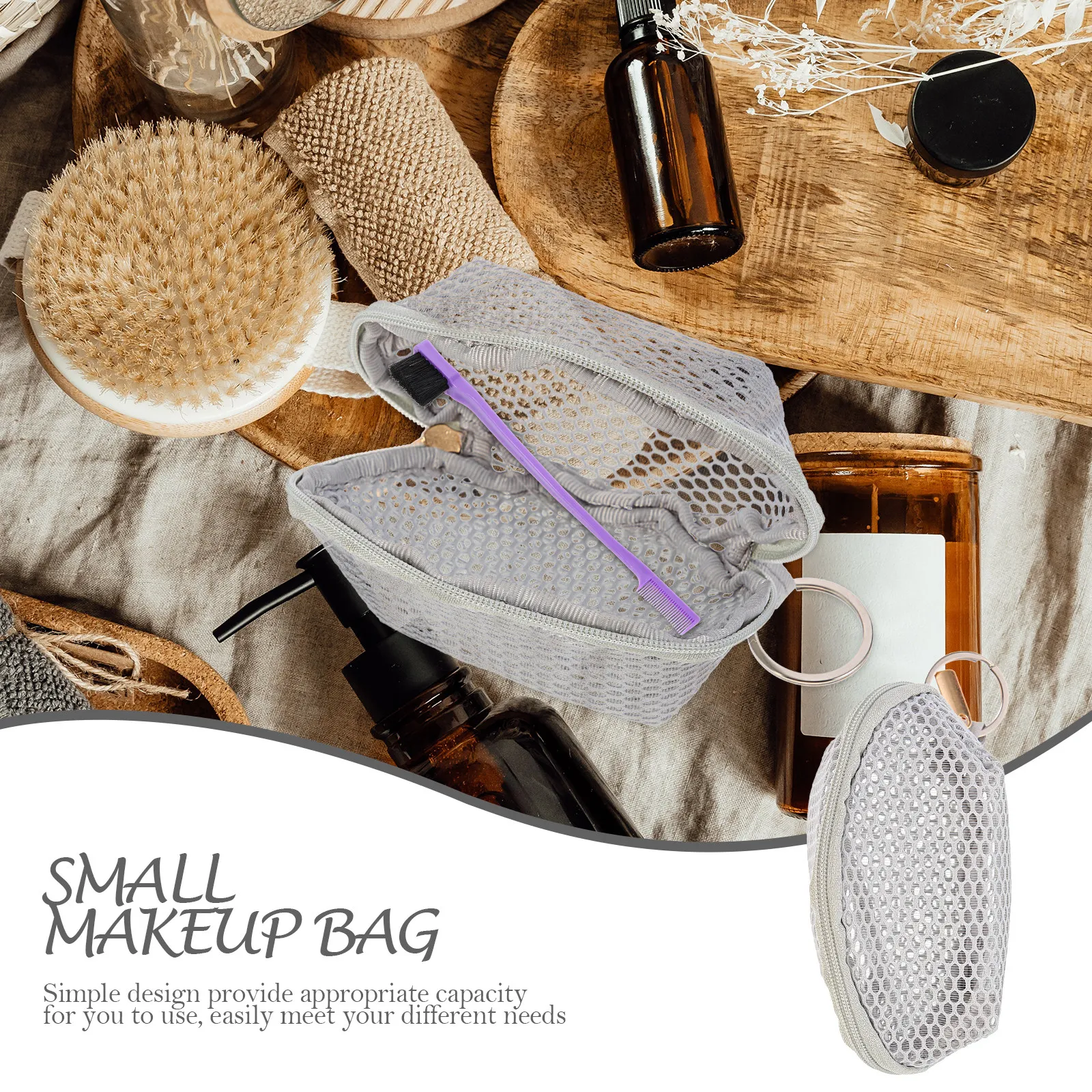 Portable Mesh Cosmetics Storage Bag Mini Makeup Sponge Holder Travel Small Pouch Lipstick Organizer Lightweight view 2