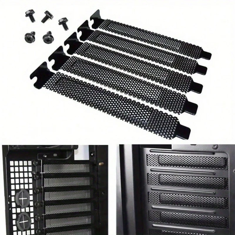 5pcs/pack Black Hard Steel Dust Filter Blanking Plate PCI Slot Cover With Screws