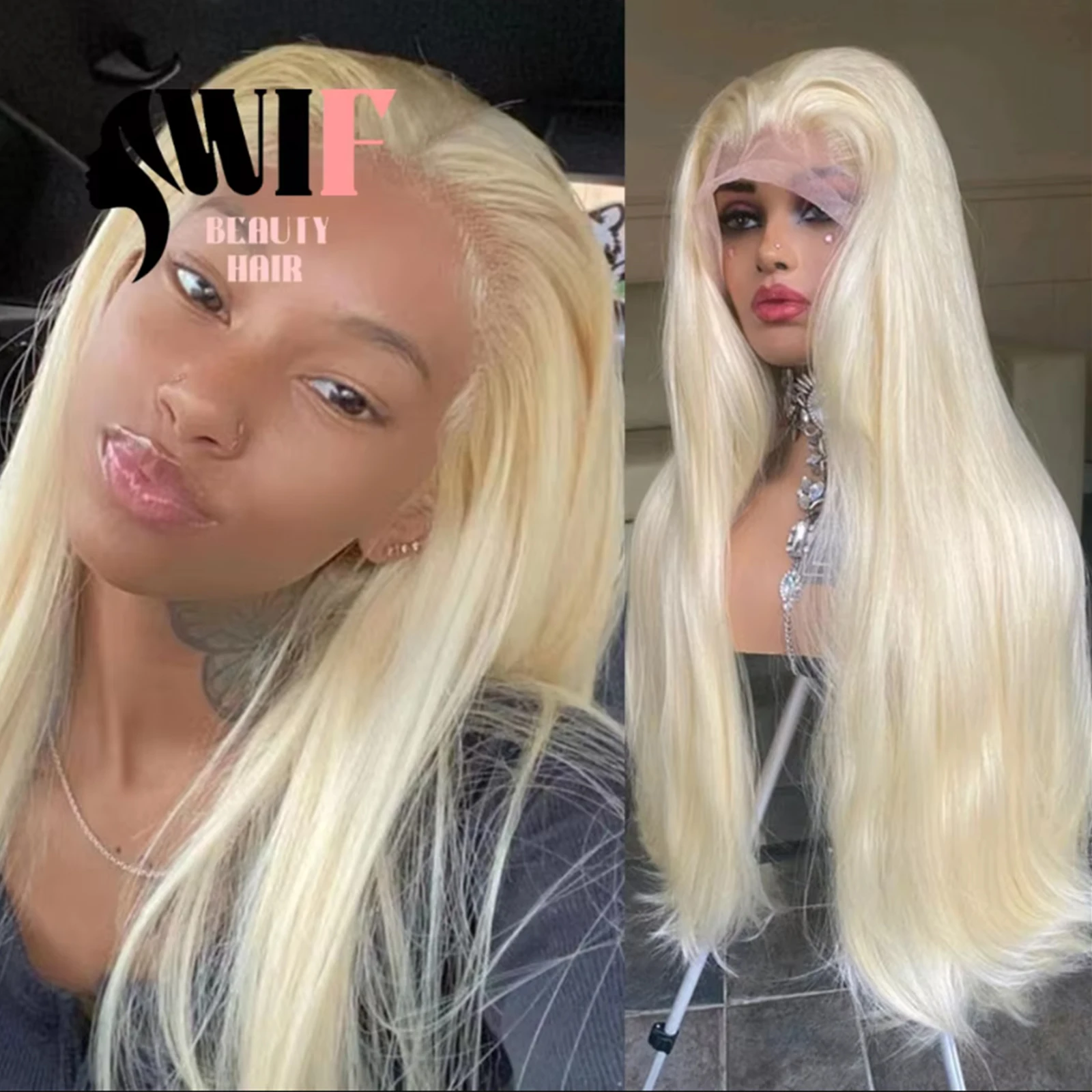 

WIF Blonde Long Straight Synthetic Lace Wig Silk Straight 613 Blonde Women Use Lace Front Wigs Free Part Heat Fiber Blond Hair