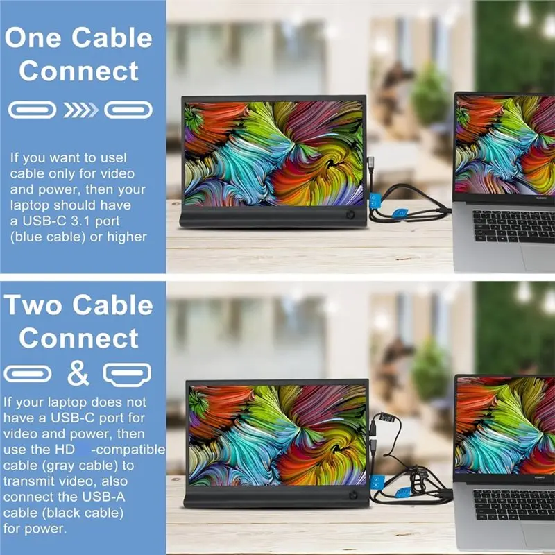 AEE7-15.6 Inch EM1561 Laptop Portable Monitor, External Second Monitor ,Plug And Play, For Laptop Notebook