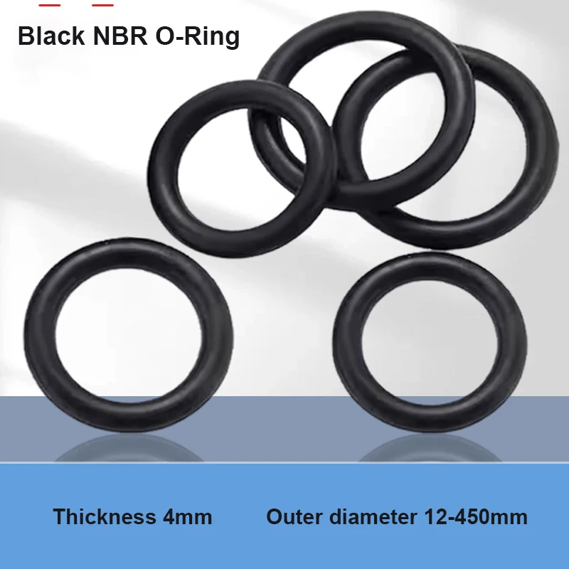 

Black NBR O-Ring Gasket Nitrile Rubber Round Spacer Wear Resistance Sealing Washer Thickness 4mm Outer diameter 12-450mm