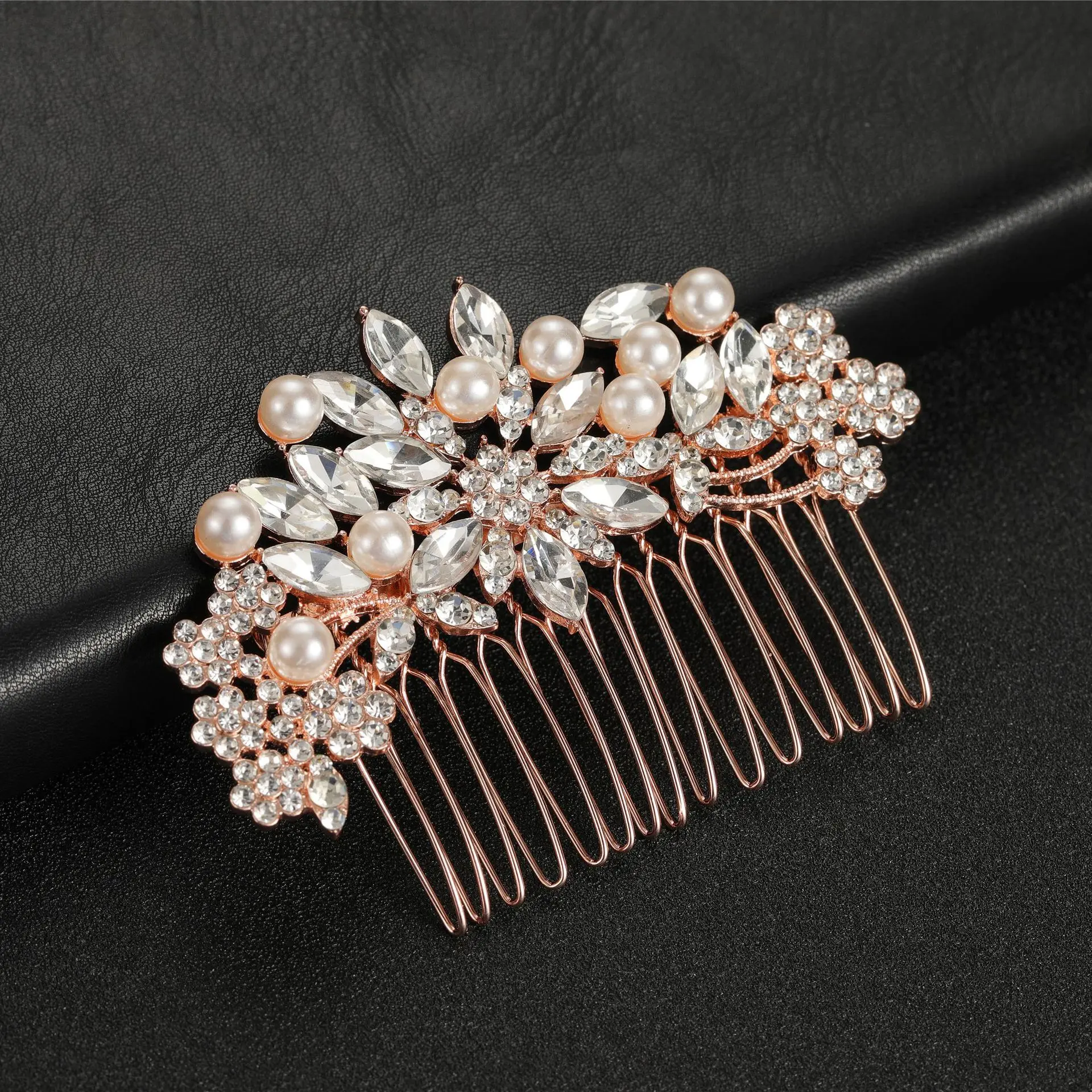 Rhinestone Floral Hair Accessories Simple Rose Hair Comb Insert Comb Alloy Bridal Hair Comb Wedding Dress Hairpin