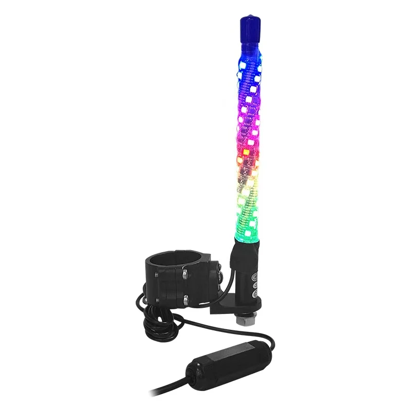 Fat Whips 2ft Marine Smart Smoked Black Spiral Thin 4wd LED RGB Lights Whip 4ft Chasing RGB Whip Lights with APP&Remote Control