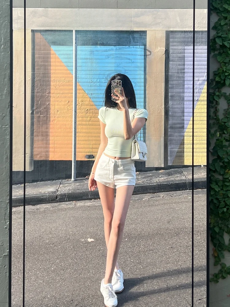 

Классические белые джинсы с эластичной резинкой на талии, облегающие джинсы со средней талией, женские эластичные повседневные летние джинсы на молнии с высокой талией