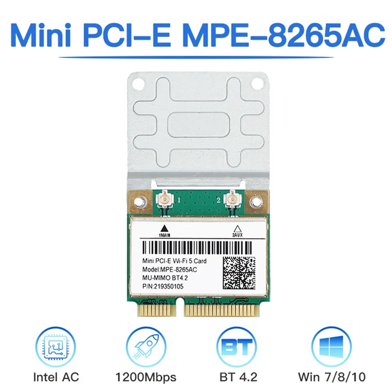 MPE-8265AC 무선 하프 미니 PCI-E 와이파이 카드, 와이파이 5 듀얼 밴드 802.11AC 2.4Ghz 5Ghz 1200Mbps WLAN 네트워크 카드