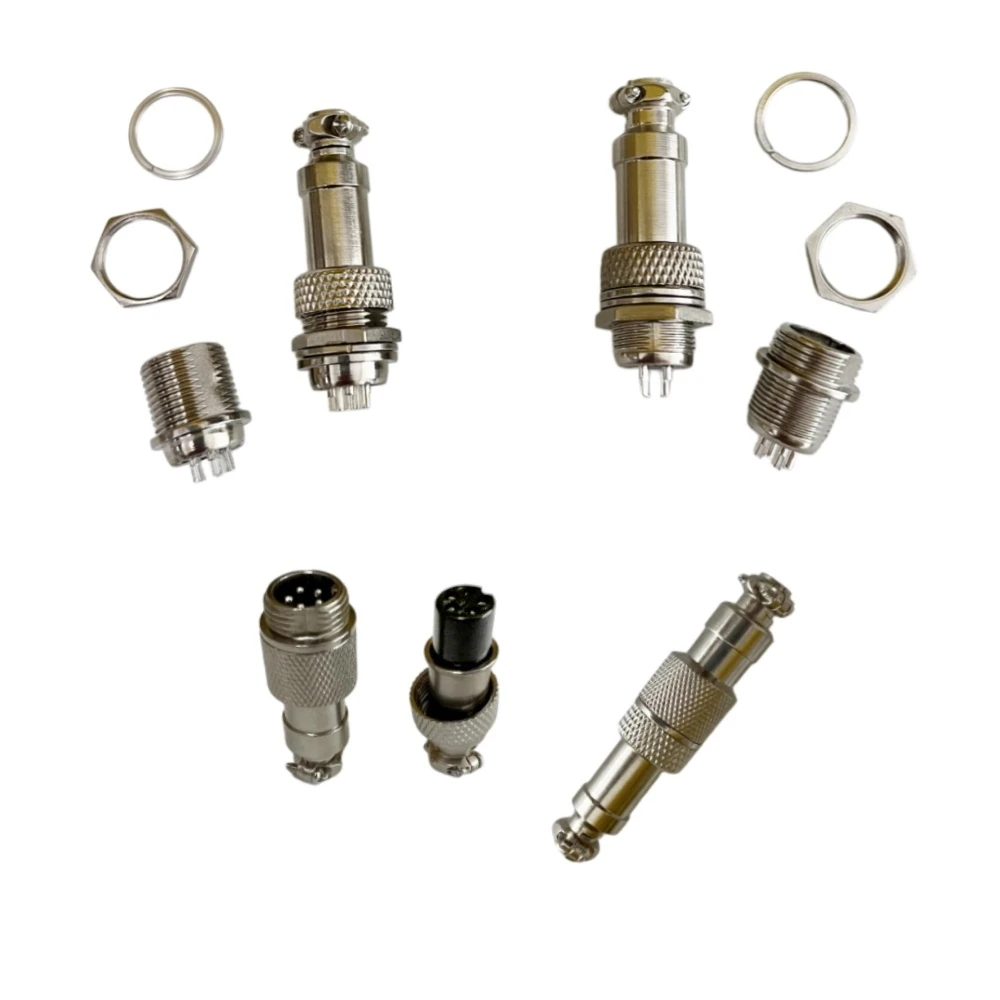 GX12 Through-Wall Male Connector 2-7 Core, Panel-Mounted Through-Wall Male Connector with Nut and Gasket
