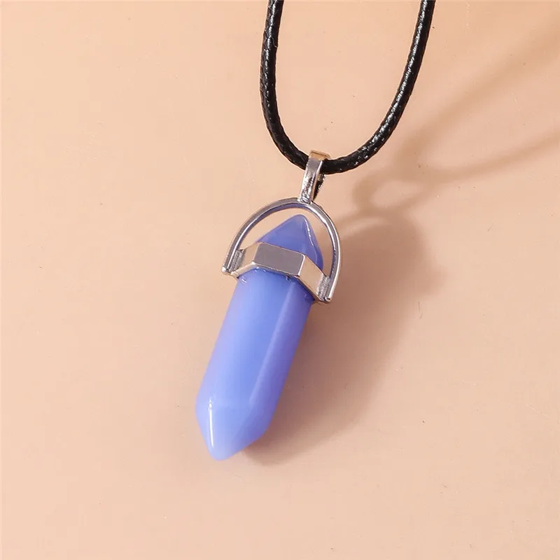Naturstein Quarz Lapis Opal Amethyst Rosa Kristall Stein Sechseckige Säule Anhänger Halsketten Leder Kette Kugel Halskette – Detail 21