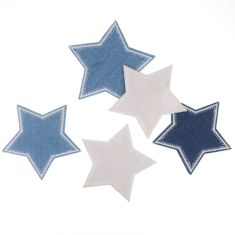 1 Piece Blue Jeans Star Patch Iron on Embroidered  Applique for Clothes Backpack