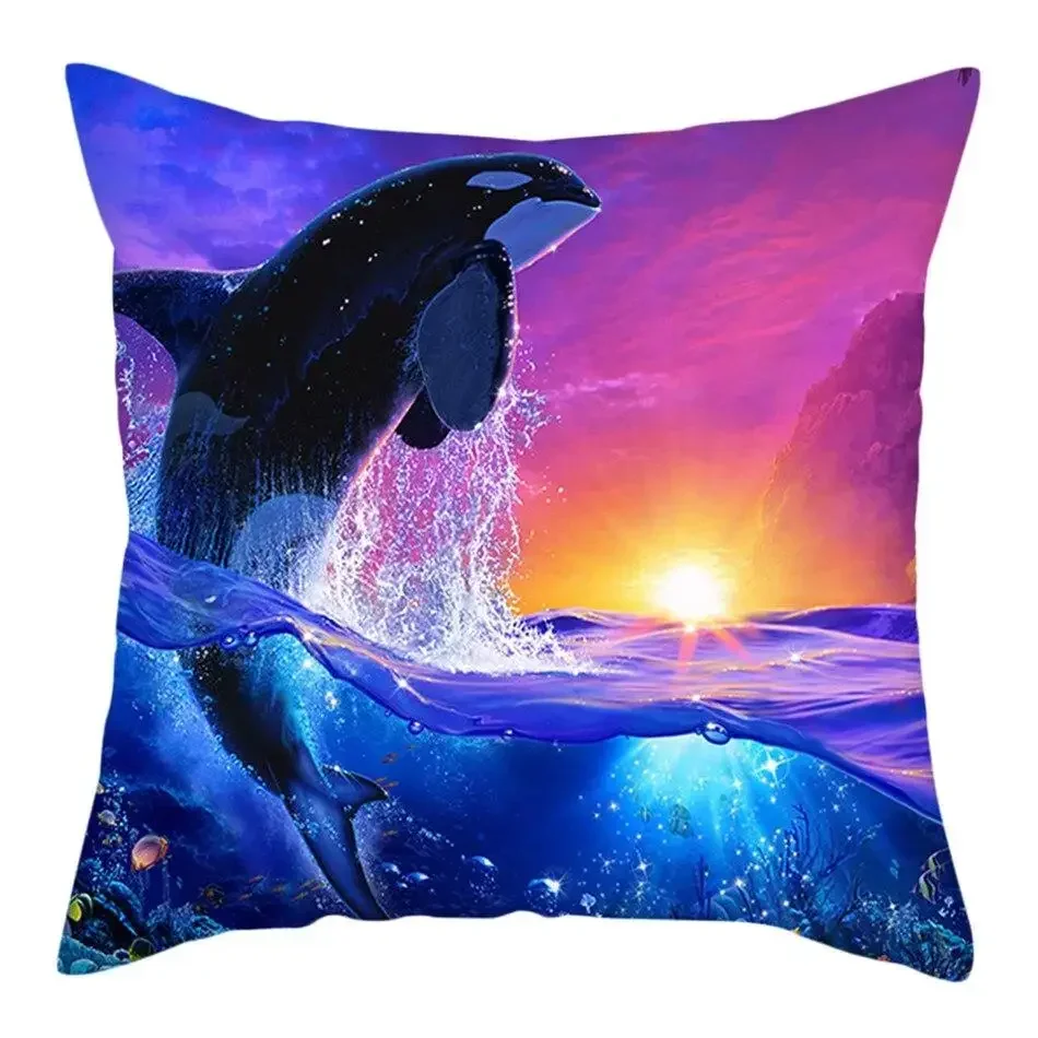 Colorful Sea World Pillowcase Cute Dolphin Pattern Cushion Cover Home Sofa Car Decoration