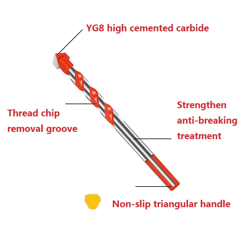 6-12mm Multifunctional Triangle Drill Bit Diamond Set Ceramic Tile Concrete Brick Wood Glass Punching Hole Saw Metal