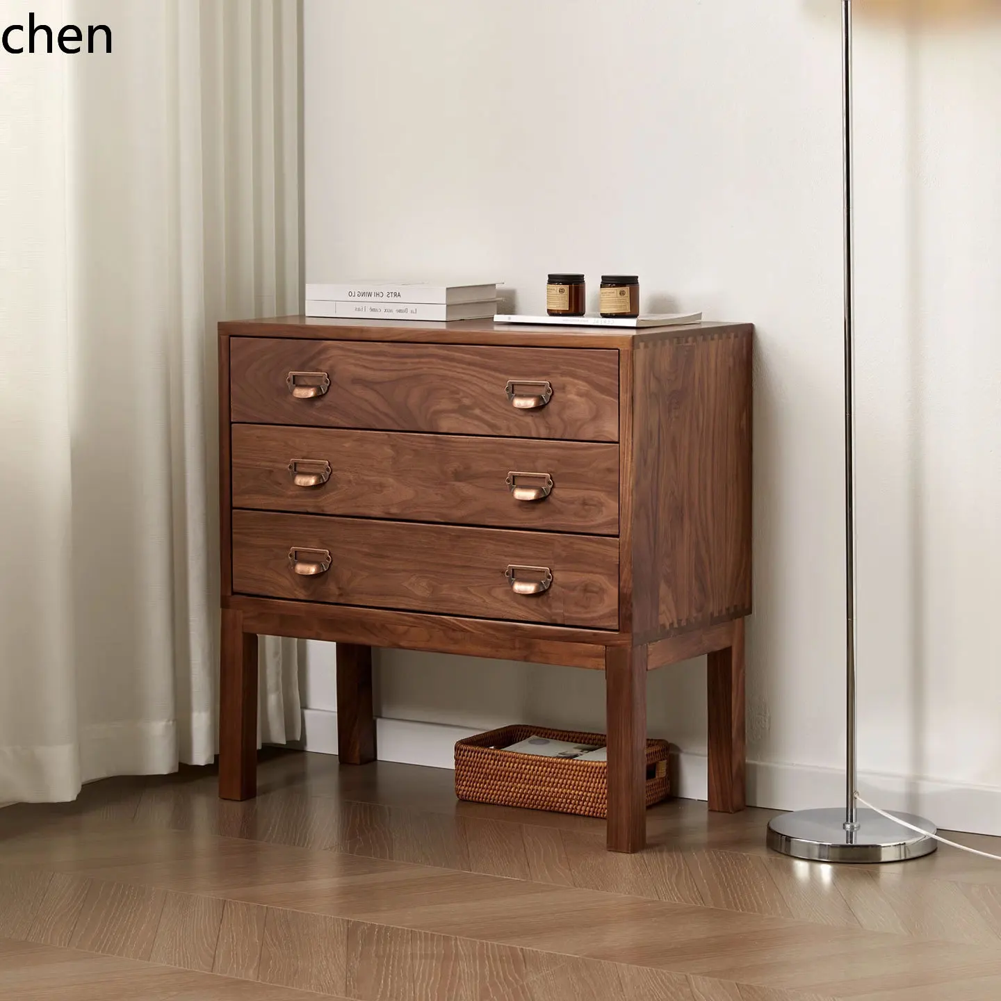 ZMLBlack Walnut Sofa Side Cabinet Solid Wood Chest of Drawers Vintage Storage Cabinet
