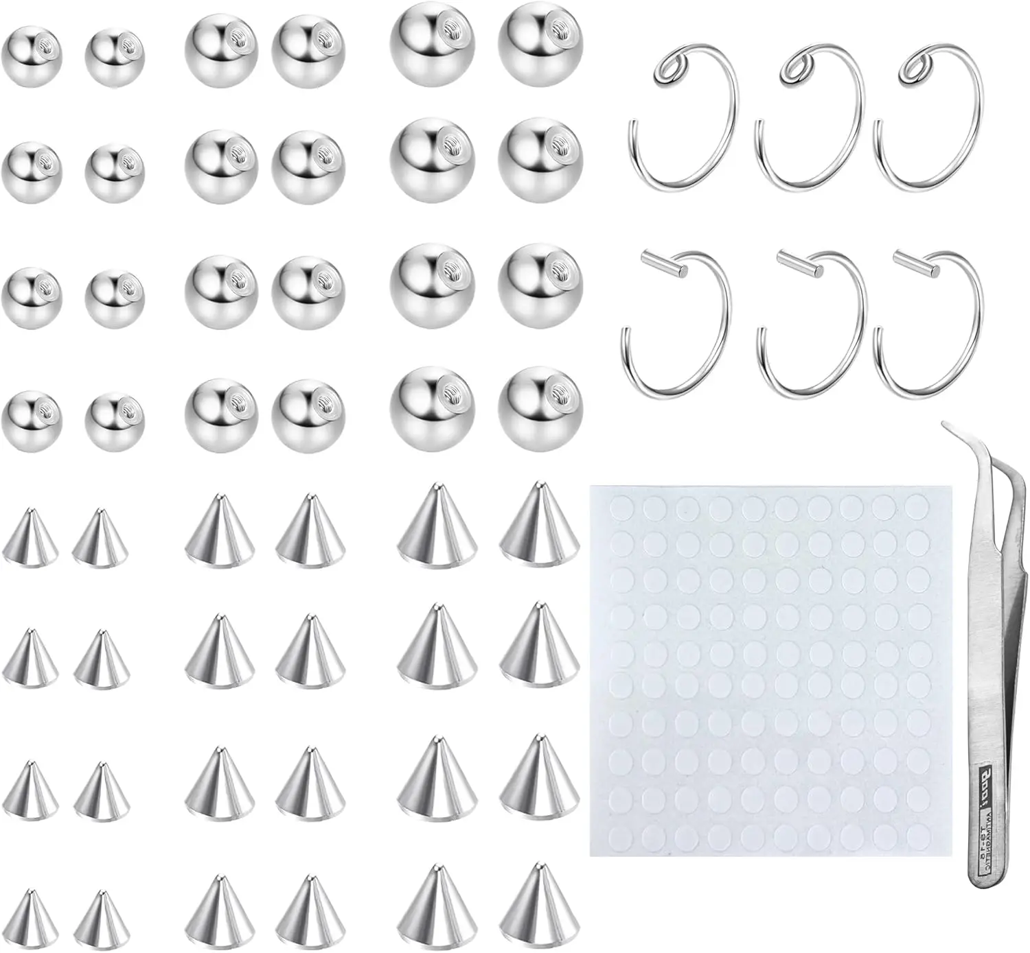 Drperfect Fake Augenbrauenring Fake Lippen-Labret-Stifte Ersatzkugeln Spikes 100 Stk. Aufkleber Nicht-Piercing Nasenringe Körperschmuck
