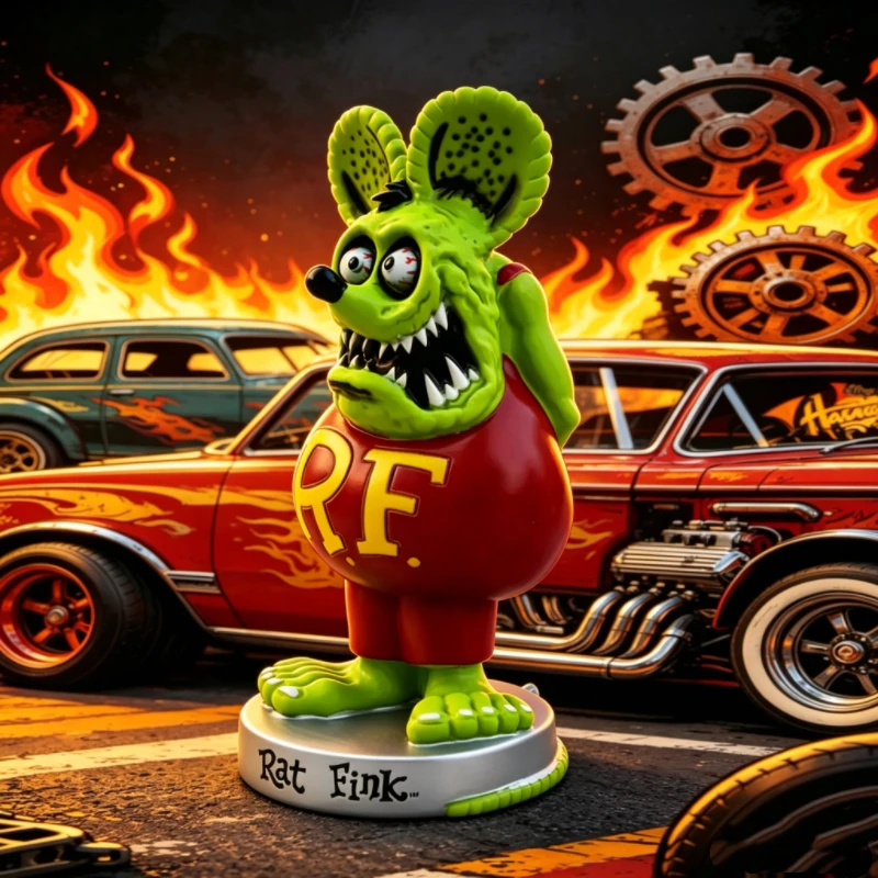 Многоцветная фигурка Rat Fink, культовая фигура в стиле Hot Rod, вдохновленная Эдом Ротом, ретро-украшение для стола/автомобиля, идеальная для коллекции.