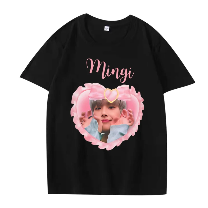 

ATEEZ Mingi Coquette Bow Kpop T Shirt men women Oversized 100% Cotton Hot sale short sleeve Summer print Unisex plus size tops