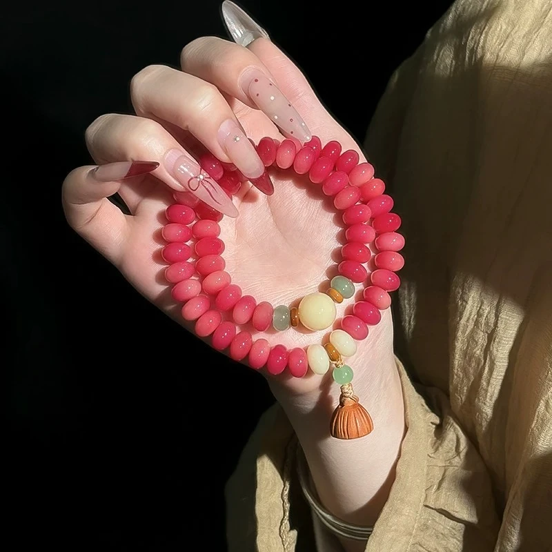 Chinese Style Lucky Carmine Bodhi Root Double Layer Abacus Beads Bracelet For Women Blessing Wealth Good Luck Prayer Beads Spiri