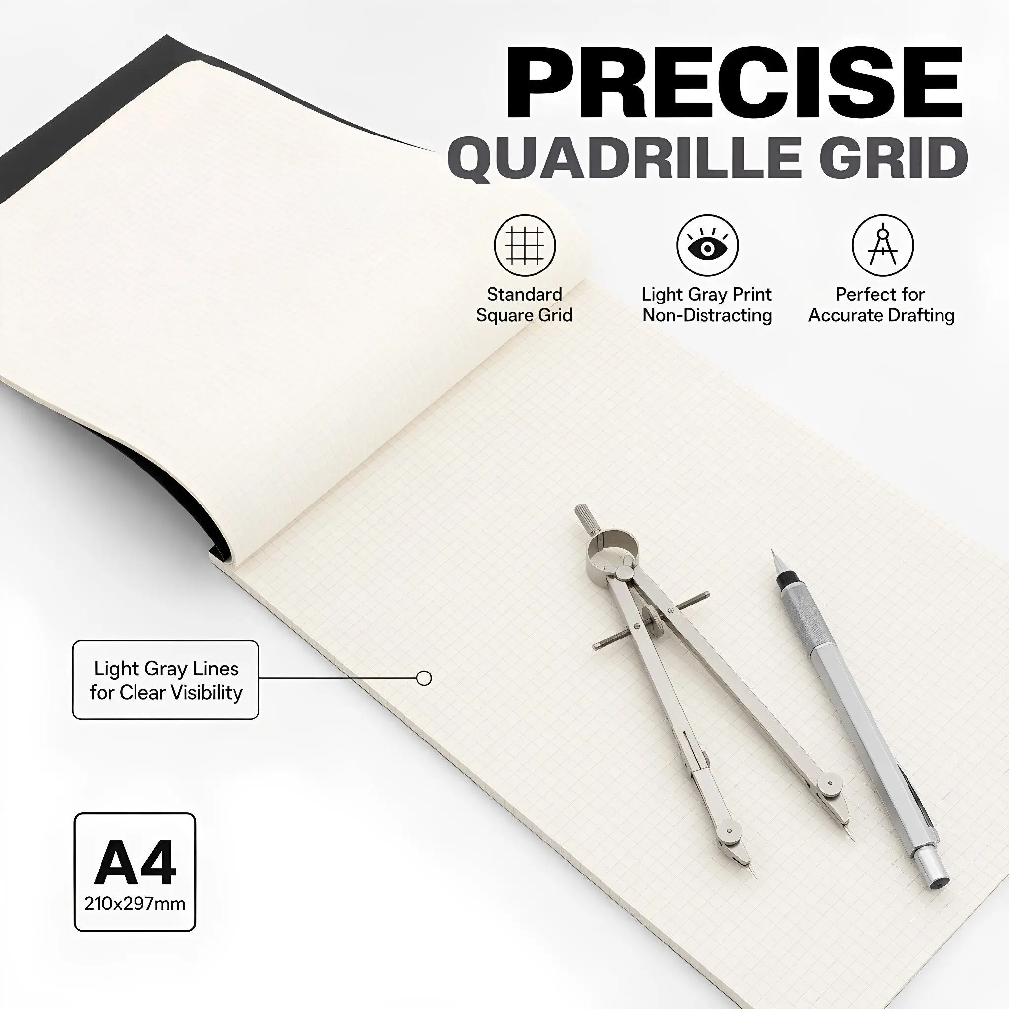 80Sheets A4 Graph Paper Pad Quad Ruled Engineering Grid Paper for Technical Drawing Architect Drafting Planning Notebook