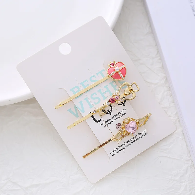 Magic Girl Hair Clips 3 Pcs Set Heart Wand Design Cute Bobby Pins Side Bang Barrettes Kawaii Hair Accessories for Teens Girls
