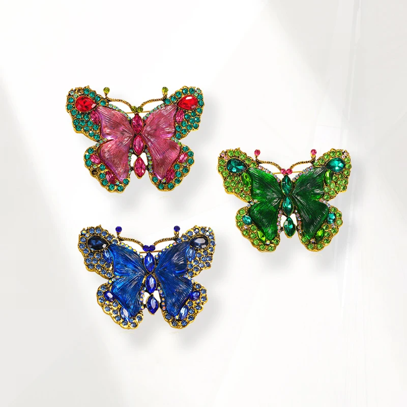 Pin de mariposa de cristal creativo de moda, alfileres para mujer, Pin de ropa al por mayor DIY, transfronterizo europeo y americano