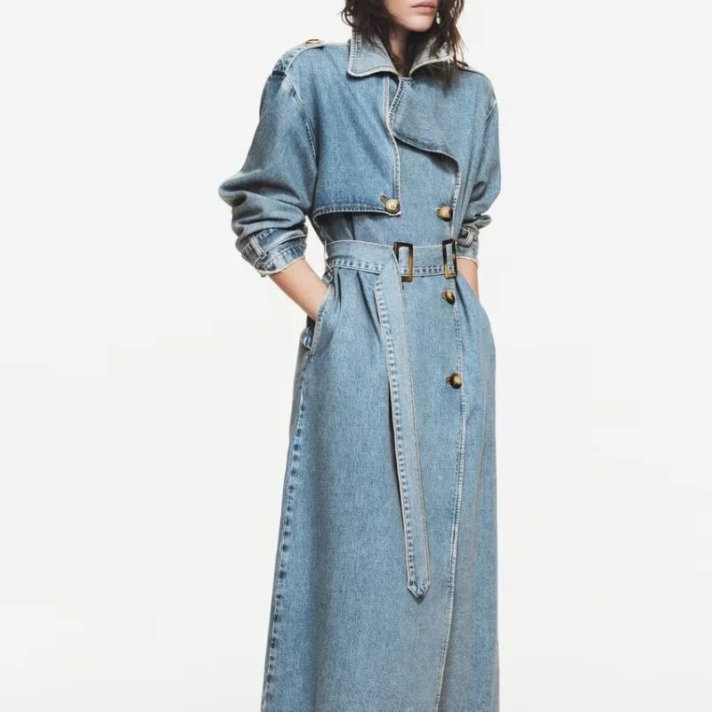 فستان نسائي بأكمام طويلة جديد مزدوج الصدر أنيق فضفاض بالإضافة إلى حجم الخصر