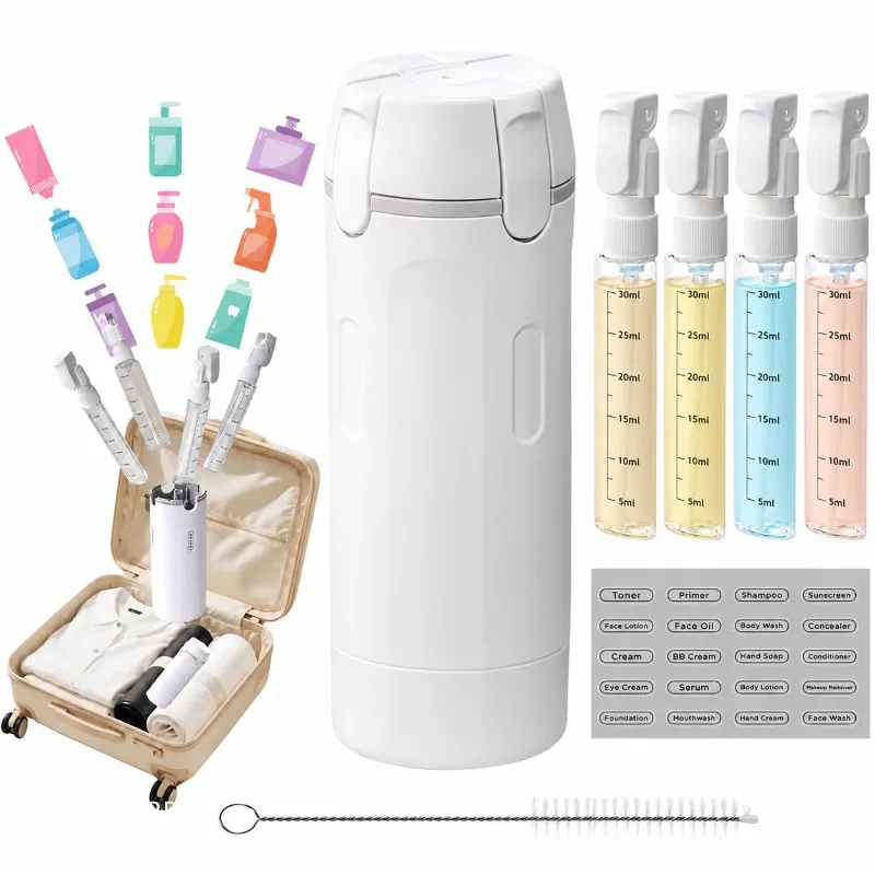 4‑in‑1 Refillable Travel Pump Bottle Set Portable Leak‑proof Liquid Cosmetic Containers, with Storage Case & Label Stickers