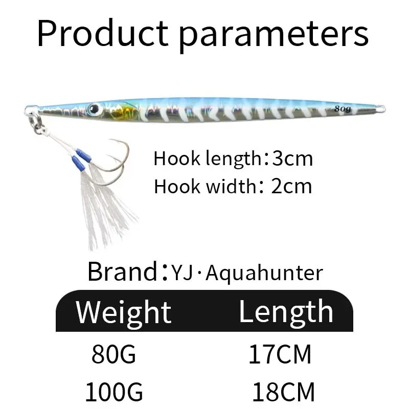 1Pcs Fishing Needle Jig Long Metal Rattle Lure 170mm/80g 180mm/100g UV Sinking Slow Jigging Shore Spoon Artificial Tackle