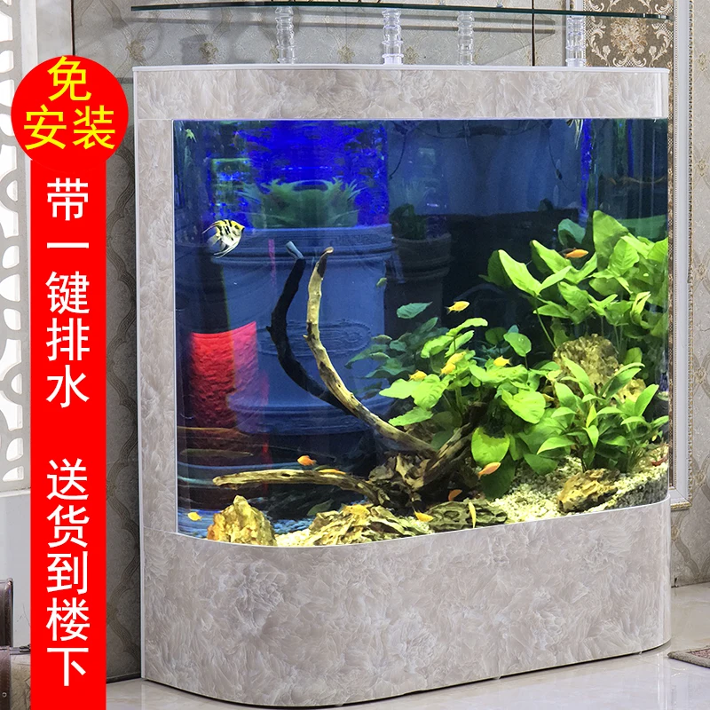 Fish tank living room creative medium and floor back bottom filter aquarium landscaping silent constant temperature hot bending