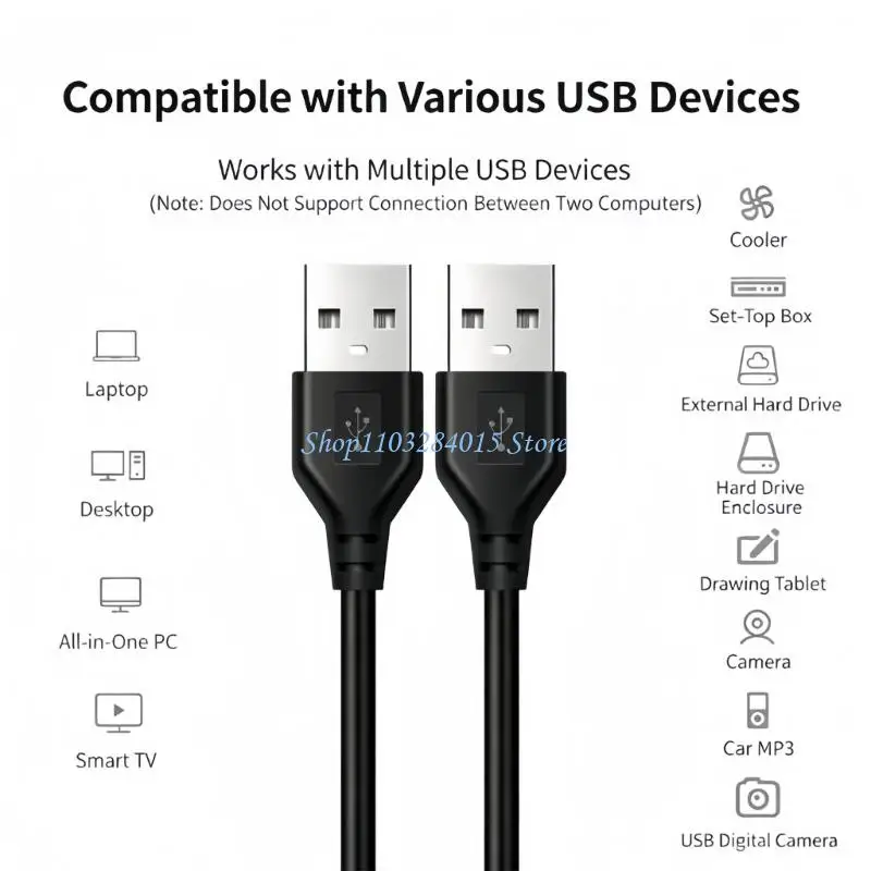 R6FF USB 2.0 USB-A Male End Data Cord for Compatible Desktop Device Pairing