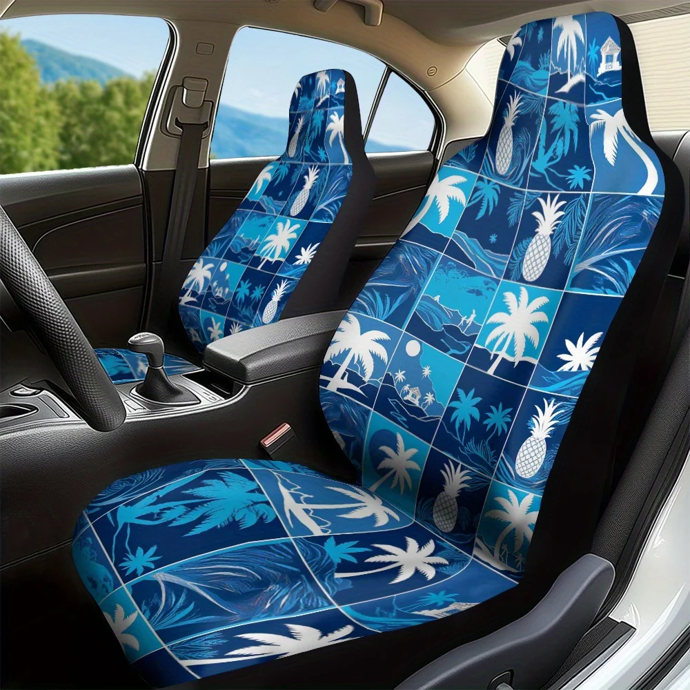 

2pcs Tropical Palm Pineapple Island Print Car Seat Covers | Durable Polyester, Universal Fit For Cars, SUVs, Sedans, Trucks | Ma